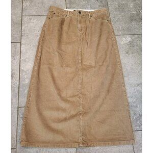 Vtg Eddie Bauer Beige Corduroy Maxi Skirt Pockets Slit Western Cowgirl Sz 10p